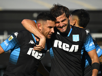 Adrian Martinez and Santiago Sosa of Racing Club celebrate after scoring the team's first goal during a Liga Profesional 2024 match between...