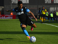 Maximiliano Salas of Racing Club kicks the ball during a Liga Profesional 2024 match between Barracas Central and Racing Club at Estadio Gui...