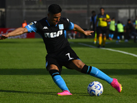 Maximiliano Salas of Racing Club kicks the ball during a Liga Profesional 2024 match between Barracas Central and Racing Club at Estadio Gui...