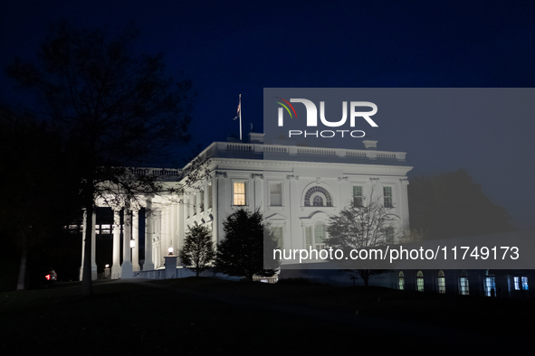 The White House is seen at dusk the day following ex-President and convicted felon Donald Trump's win in the 2024 presidential election in W...