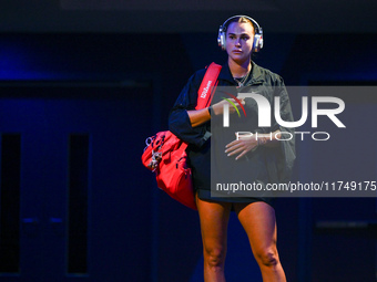 RIYADH, SAUDI ARABIA - NOVEMBER 06: Aryna Sabalenka of Belarus arrives ahead of her match against Elena Rybakina of Kazakhstan, on Day 5 of...