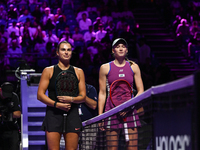 RIYADH, SAUDI ARABIA - NOVEMBER 06: Aryna Sabalenka (L) of Belarus and Elena Rybakina of Kazakhstan, pose for a picture ahead of their match...