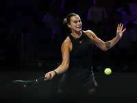 RIYADH, SAUDI ARABIA - NOVEMBER 06: Aryna Sabalenka of Belarus during her match against Elena Rybakina of Kazakhstan, on Day 5 of the 2024 W...