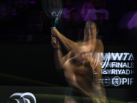 RIYADH, SAUDI ARABIA - NOVEMBER 06: Aryna Sabalenka of Belarus during her match against Elena Rybakina of Kazakhstan, on Day 5 of the 2024 W...