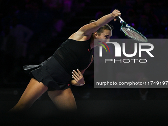 RIYADH, SAUDI ARABIA - NOVEMBER 06: Aryna Sabalenka of Belarus during her match against Elena Rybakina of Kazakhstan, on Day 5 of the 2024 W...