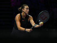 RIYADH, SAUDI ARABIA - NOVEMBER 06: Aryna Sabalenka of Belarus during her match against Elena Rybakina of Kazakhstan, on Day 5 of the 2024 W...