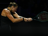 RIYADH, SAUDI ARABIA - NOVEMBER 06: Aryna Sabalenka of Belarus during her match against Elena Rybakina of Kazakhstan, on Day 5 of the 2024 W...