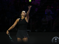 RIYADH, SAUDI ARABIA - NOVEMBER 06: Aryna Sabalenka of Belarus during her match against Elena Rybakina of Kazakhstan, on Day 5 of the 2024 W...