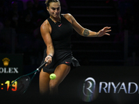 RIYADH, SAUDI ARABIA - NOVEMBER 06: Aryna Sabalenka of Belarus during her match against Elena Rybakina of Kazakhstan, on Day 5 of the 2024 W...