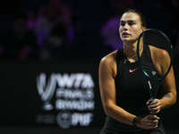 RIYADH, SAUDI ARABIA - NOVEMBER 06: Aryna Sabalenka of Belarus during her match against Elena Rybakina of Kazakhstan, on Day 5 of the 2024 W...