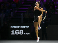 RIYADH, SAUDI ARABIA - NOVEMBER 06: Aryna Sabalenka of Belarus during her match against Elena Rybakina of Kazakhstan, on Day 5 of the 2024 W...