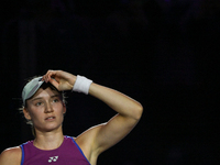 RIYADH, SAUDI ARABIA - NOVEMBER 06: Elena Rybakina of Kazakhstan during her match against Aryna Sabalenka of Belarus, on Day 5 of the 2024 W...