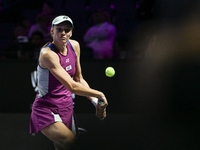 RIYADH, SAUDI ARABIA - NOVEMBER 06: Elena Rybakina of Kazakhstan during her match against Aryna Sabalenka of Belarus, on Day 5 of the 2024 W...