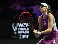 RIYADH, SAUDI ARABIA - NOVEMBER 06: Elena Rybakina of Kazakhstan during her match against Aryna Sabalenka of Belarus, on Day 5 of the 2024 W...