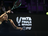 RIYADH, SAUDI ARABIA - NOVEMBER 06: Aryna Sabalenka of Belarus during her match against Elena Rybakina of Kazakhstan, on Day 5 of the 2024 W...