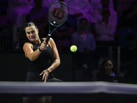 RIYADH, SAUDI ARABIA - NOVEMBER 06: Aryna Sabalenka of Belarus during her match against Elena Rybakina of Kazakhstan, on Day 5 of the 2024 W...