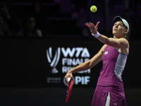 RIYADH, SAUDI ARABIA - NOVEMBER 06: Elena Rybakina of Kazakhstan during her match against Aryna Sabalenka of Belarus, on Day 5 of the 2024 W...