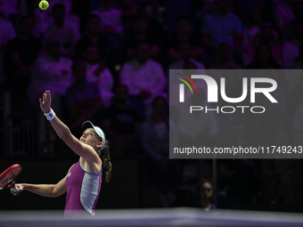 RIYADH, SAUDI ARABIA - NOVEMBER 06: Elena Rybakina of Kazakhstan during her match against Aryna Sabalenka of Belarus, on Day 5 of the 2024 W...