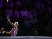 RIYADH, SAUDI ARABIA - NOVEMBER 06: Elena Rybakina of Kazakhstan during her match against Aryna Sabalenka of Belarus, on Day 5 of the 2024 W...