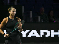 RIYADH, SAUDI ARABIA - NOVEMBER 06: Aryna Sabalenka of Belarus during her match against Elena Rybakina of Kazakhstan, on Day 5 of the 2024 W...