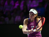 RIYADH, SAUDI ARABIA - NOVEMBER 06: Elena Rybakina of Kazakhstan during her match against Aryna Sabalenka of Belarus, on Day 5 of the 2024 W...