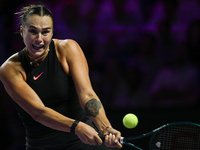 RIYADH, SAUDI ARABIA - NOVEMBER 06: Aryna Sabalenka of Belarus during her match against Elena Rybakina of Kazakhstan, on Day 5 of the 2024 W...