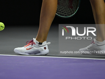 RIYADH, SAUDI ARABIA - NOVEMBER 06: Aryna Sabalenka of Belarus during her match against Elena Rybakina of Kazakhstan, on Day 5 of the 2024 W...