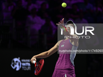 RIYADH, SAUDI ARABIA - NOVEMBER 06: Elena Rybakina of Kazakhstan during her match against Aryna Sabalenka of Belarus, on Day 5 of the 2024 W...