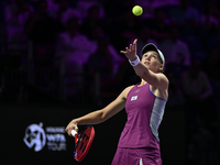 RIYADH, SAUDI ARABIA - NOVEMBER 06: Elena Rybakina of Kazakhstan during her match against Aryna Sabalenka of Belarus, on Day 5 of the 2024 W...