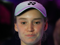 RIYADH, SAUDI ARABIA - NOVEMBER 06: Elena Rybakina of Kazakhstan speaks to the media after her win against Aryna Sabalenka of Belarus, on Da...