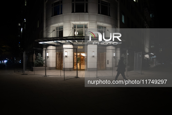 Fencing around a building near the White House remains in place following ex-President and convicted felon Donald Trump's win in the 2024 pr...