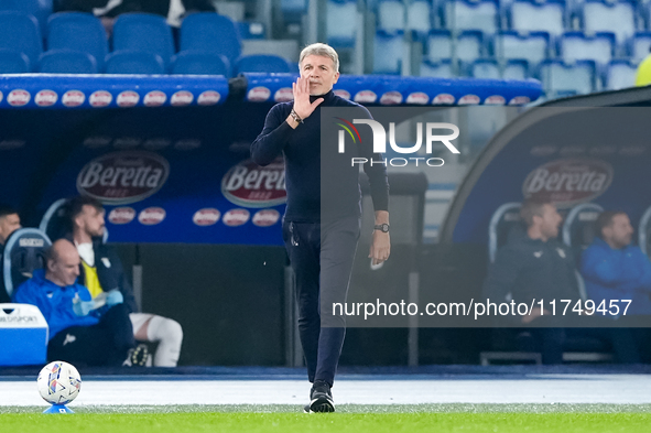 Marco Baroni head coach of SS Lazio yells during the Serie A Enilive match between SS Lazio and Cagliari Calcio at Stadio Olimpico on Novemb...