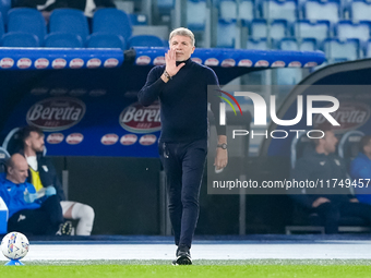 Marco Baroni head coach of SS Lazio yells during the Serie A Enilive match between SS Lazio and Cagliari Calcio at Stadio Olimpico on Novemb...