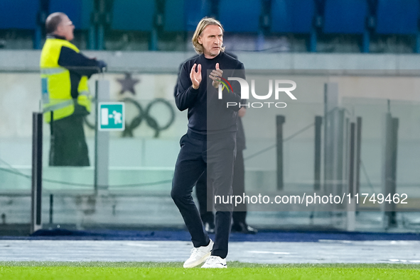 Davide Nicola head coach of Cagliari Calcio gestures during the Serie A Enilive match between SS Lazio and Cagliari Calcio at Stadio Olimpic...