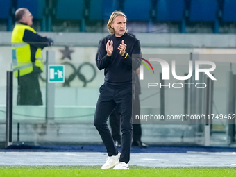 Davide Nicola head coach of Cagliari Calcio gestures during the Serie A Enilive match between SS Lazio and Cagliari Calcio at Stadio Olimpic...