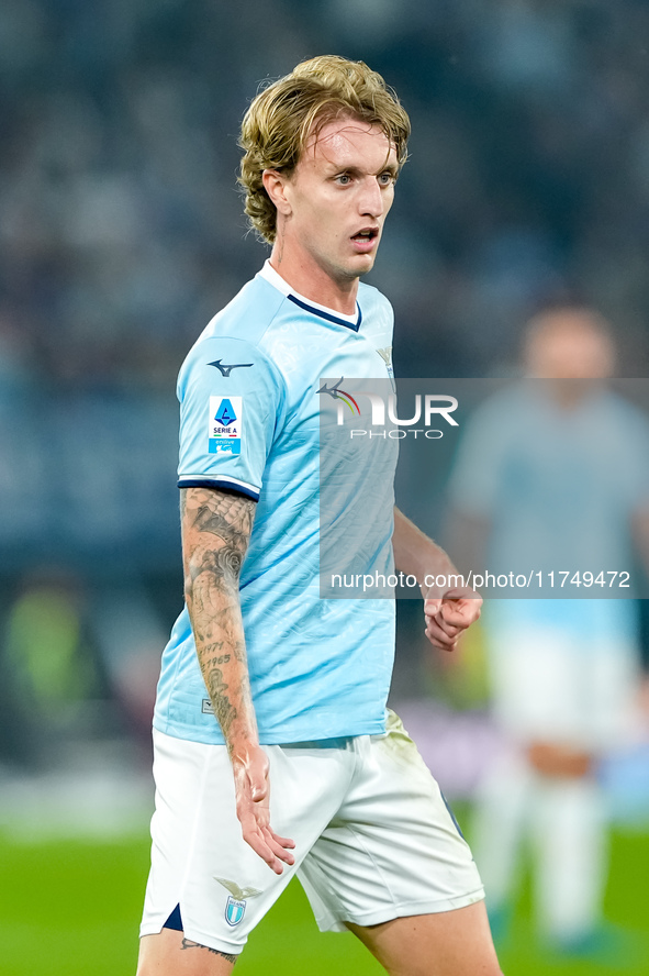 Nicolo' Rovella of SS Lazio looks on during the Serie A Enilive match between SS Lazio and Cagliari Calcio at Stadio Olimpico on November 4,...