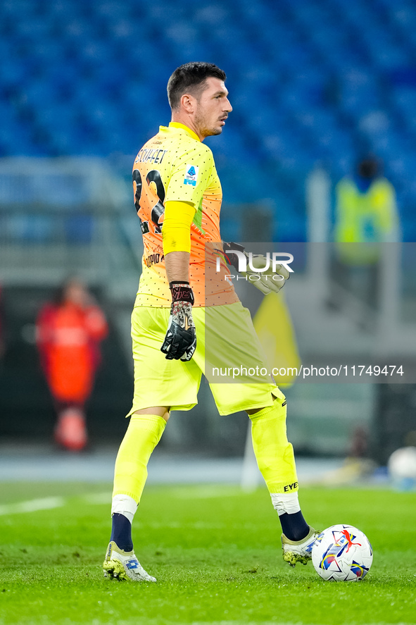 Simone Scuffet of Cagliari Calcio looks on during the Serie A Enilive match between SS Lazio and Cagliari Calcio at Stadio Olimpico on Novem...