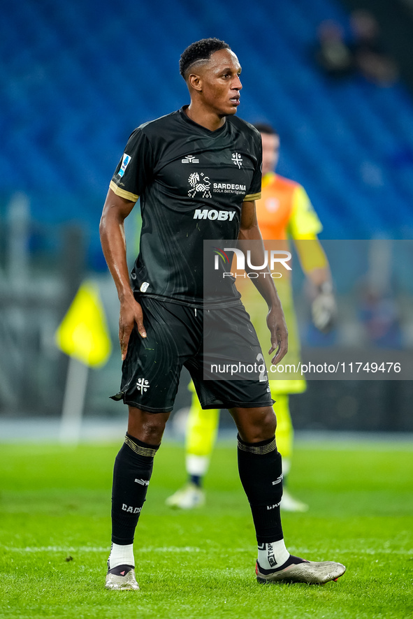 Yerry Mina of Cagliari Calcio during the Serie A Enilive match between SS Lazio and Cagliari Calcio at Stadio Olimpico on November 4, 2024 i...