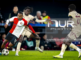 Feyenoord Rotterdam forward Igor Paixao and Red Bull Salzburg midfielder Mamady Diambou play during the match between Feyenoord and Salzburg...