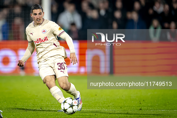 Red Bull Salzburg midfielder Oscar Gloukh plays during the match between Feyenoord and Salzburg at the Feyenoord stadium De Kuip for the UEF...