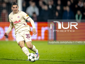 Red Bull Salzburg midfielder Oscar Gloukh plays during the match between Feyenoord and Salzburg at the Feyenoord stadium De Kuip for the UEF...