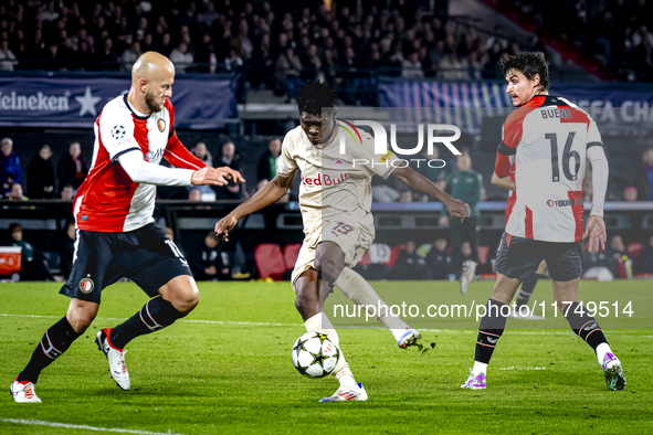 Red Bull Salzburg forward Karim Konate scores the 0-2 during the match between Feyenoord and Salzburg at the Feyenoord stadium De Kuip for t...