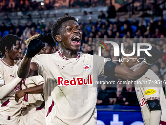 Red Bull Salzburg midfielder Lucas Gourna-Douath celebrates the goal during the match between Feyenoord and Salzburg at the Feyenoord stadiu...