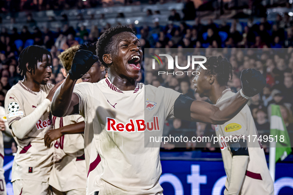 Red Bull Salzburg midfielder Lucas Gourna-Douath celebrates the goal during the match between Feyenoord and Salzburg at the Feyenoord stadiu...