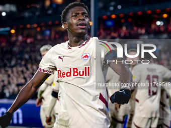 Red Bull Salzburg midfielder Lucas Gourna-Douath celebrates the goal during the match between Feyenoord and Salzburg at the Feyenoord stadiu...