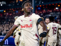 Red Bull Salzburg midfielder Lucas Gourna-Douath celebrates the goal during the match between Feyenoord and Salzburg at the Feyenoord stadiu...