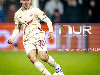 Red Bull Salzburg midfielder Oscar Gloukh plays during the match between Feyenoord and Salzburg at the Feyenoord stadium De Kuip for the UEF...