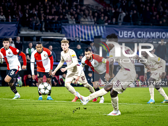 Red Bull Salzburg forward Karim Konate misses a penalty during the match between Feyenoord and Salzburg at the Feyenoord stadium De Kuip for...