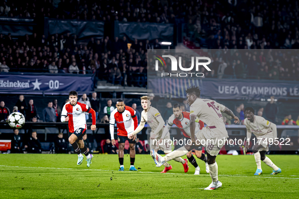 Red Bull Salzburg forward Karim Konate misses a penalty during the match between Feyenoord and Salzburg at the Feyenoord stadium De Kuip for...