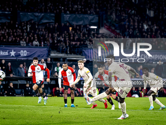 Red Bull Salzburg forward Karim Konate misses a penalty during the match between Feyenoord and Salzburg at the Feyenoord stadium De Kuip for...